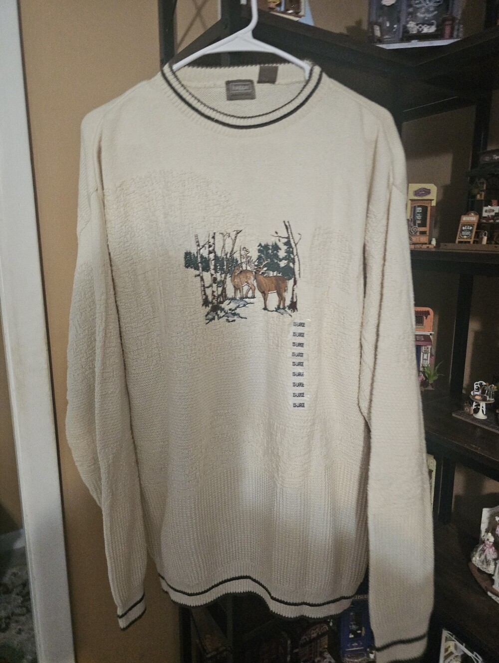 Haggar Generations Mens Sweater Deer Outdoors Scene XXL Embroidered NWT